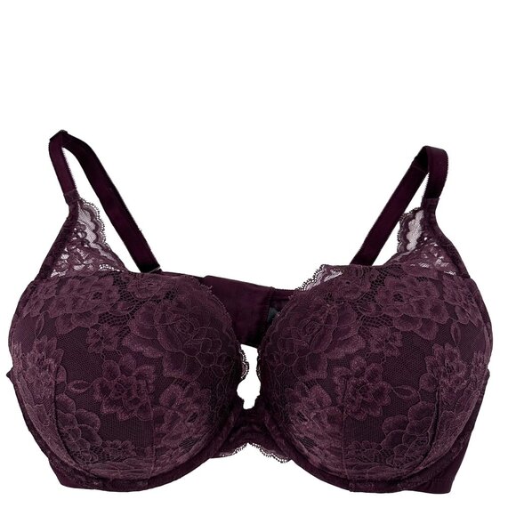 Torrid Curve Burgundy Lace Underwire Push-Up Plunge Bra 40DD Nylon & Spandex - Picture 1 of 7